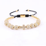 CZ Cross Charm Men's Macrame Bracelet Gift
