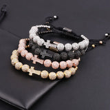 CZ Cross Charm Men's Macrame Bracelet Gift