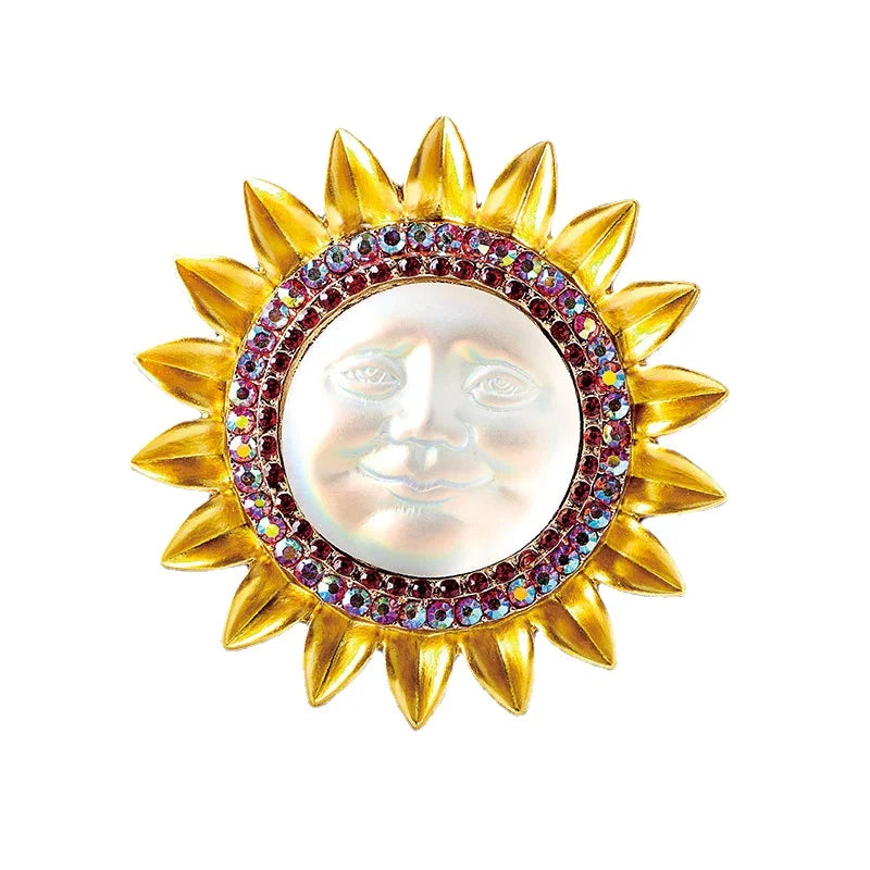 Vintage Sunflower Smiley Brooch Pin Baroque Jewelry for Women