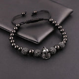 High Men Jewelry 8mm CZ Micro Pave Ball Helmet Charm Adjustable Bracelet