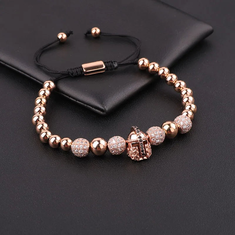 High Men Jewelry 8mm CZ Micro Pave Ball Helmet Charm Adjustable Bracelet