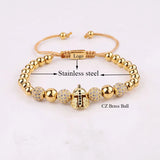 High Men Jewelry 8mm CZ Micro Pave Ball Helmet Charm Adjustable Bracelet