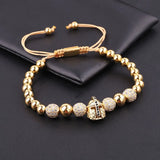 High Men Jewelry 8mm CZ Micro Pave Ball Helmet Charm Adjustable Bracelet