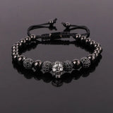 Men's Micro Pave Skull Charm Beaded Macrame Bracelet