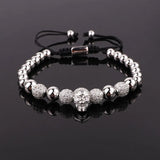 Men's Micro Pave Skull Charm Beaded Macrame Bracelet