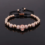 Men's Micro Pave Skull Charm Beaded Macrame Bracelet