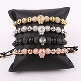 Men's Micro Pave Skull Charm Beaded Macrame Bracelet