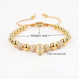Men's Micro Pave Skull Charm Beaded Macrame Bracelet