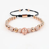 Men's Micro Pave Skull Charm Beaded Macrame Bracelet
