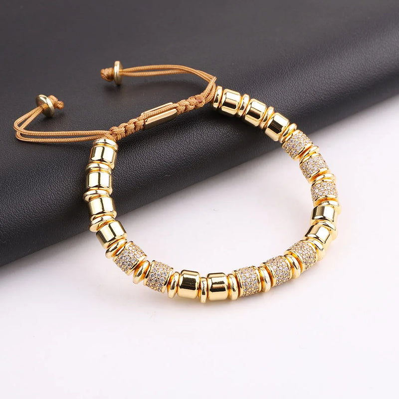 High Men Jewelry Bracelet CZ Tube Beaded Macrame Bracelet Men Women