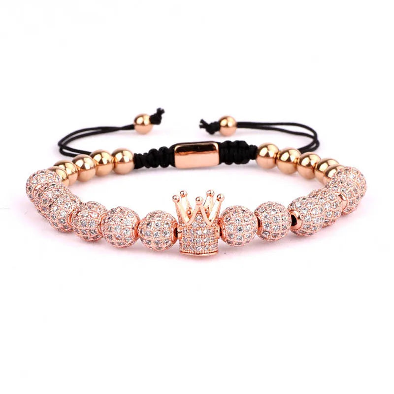 High Men Women Jewelry Bracelet 8mm CZ Micro Pave Ball Crown