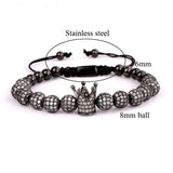 High Men Women Jewelry Bracelet 8mm CZ Micro Pave Ball Crown