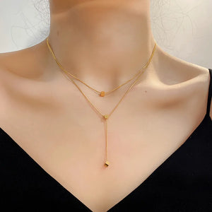 High Stainless Steel Necklace Double Layer Small Square Rose Necklace For Women