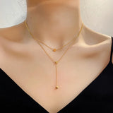 High Stainless Steel Necklace Double Layer Small Square Rose Necklace For Women