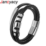 Men Steel Bracelet Magnetic Buckle Leather Bracelet Ladies