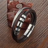 Men Steel Bracelet Magnetic Buckle Leather Bracelet Ladies