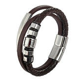 Men Steel Bracelet Magnetic Buckle Leather Bracelet Ladies