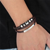 Men Steel Bracelet Magnetic Buckle Leather Bracelet Ladies