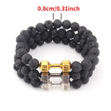 Men's Beaded Bracelet Matte Agate Dumbbell Charm Fitness Barbell Jewelry