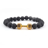 Men's Beaded Bracelet Matte Agate Dumbbell Charm Fitness Barbell Jewelry
