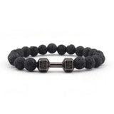 Men's Beaded Bracelet Matte Agate Dumbbell Charm Fitness Barbell Jewelry