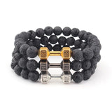 Men's Beaded Bracelet Matte Agate Dumbbell Charm Fitness Barbell Jewelry