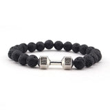 Men's Beaded Bracelet Matte Agate Dumbbell Charm Fitness Barbell Jewelry