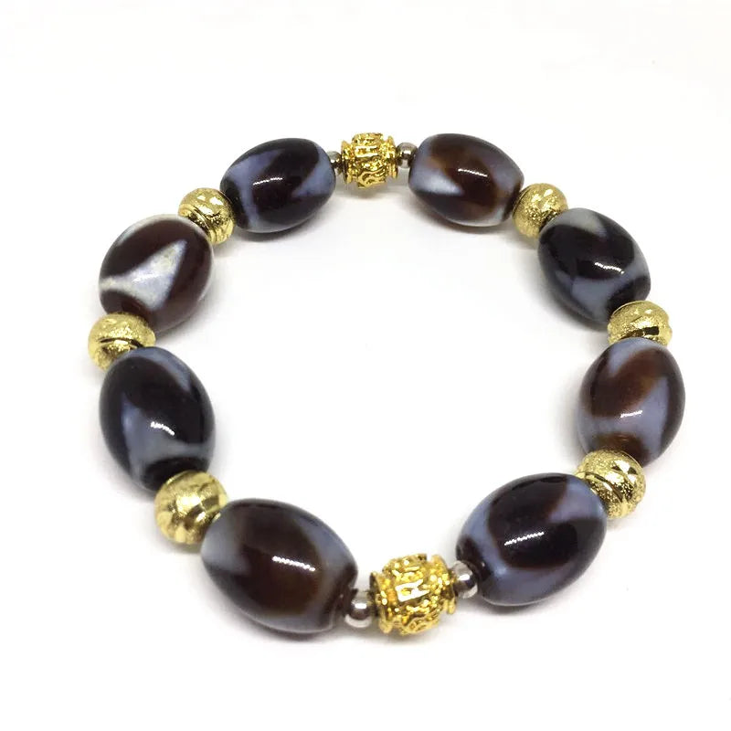 Vintage Tibetan Bracelet Tiger Tooth Dzi Beads Ethnic Style Men's Bracelet