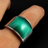Vintage Stainless Steel Men's Ring with Opal Cat Eyes