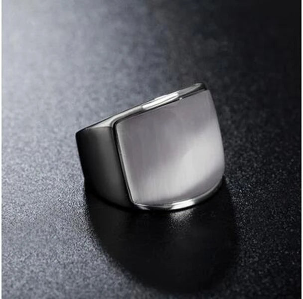 Vintage Stainless Steel Men's Ring with Opal Cat Eyes