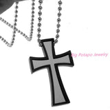 Men's Stainless Steel Cross Pendant Necklace with Ball Chain