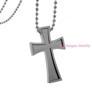 Men's Stainless Steel Cross Pendant Necklace with Ball Chain