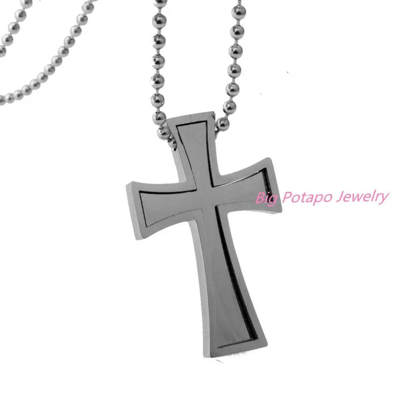 Men's Stainless Steel Cross Pendant Necklace with Ball Chain