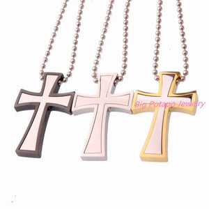 Men's Stainless Steel Cross Pendant Necklace with Ball Chain