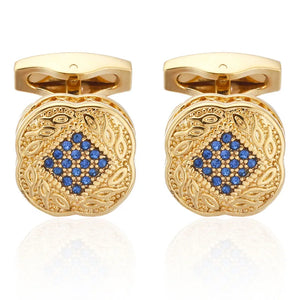 Men's Shirt Cufflinks Silvery/Gold Lucky Leaves Crystal Metal Cufflinks