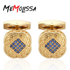Men's Shirt Cufflinks Silvery/Gold Lucky Leaves Crystal Metal Cufflinks
