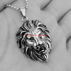 Men's Stainless Steel Silver Lion Chain Pendant Necklace