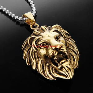 Men's Stainless Steel Silver Lion Chain Pendant Necklace