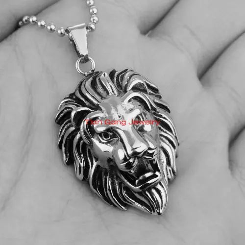 Men's Stainless Steel Silver Lion Chain Pendant Necklace