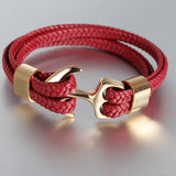 Men's Titanium Steel Woven Anchor Leather Bracelet