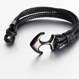 Men's Titanium Steel Woven Anchor Leather Bracelet