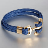 Men's Titanium Steel Woven Anchor Leather Bracelet