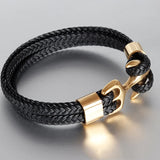 Men's Titanium Steel Woven Anchor Leather Bracelet