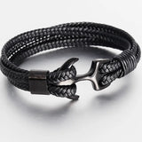 Men's Titanium Steel Woven Anchor Leather Bracelet