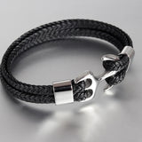 Men's Titanium Steel Woven Anchor Leather Bracelet