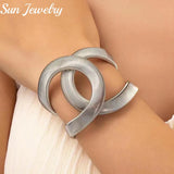Metal Wide Spring Cuff Bracelet Large Statement Jewelry