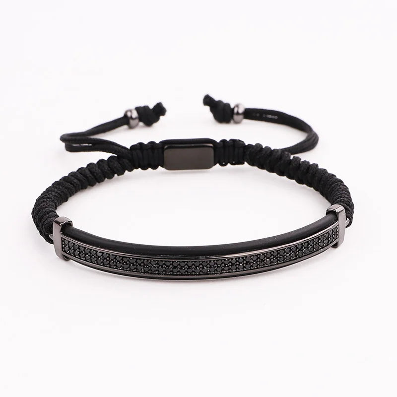 Micro CZ Pave Charm Cord Wrap Bracelet Men Jewelry