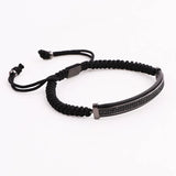 Micro CZ Pave Charm Cord Wrap Bracelet Men Jewelry