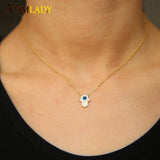 Micro Pave Cz Hamsa Hand Charm 925 Silver Pendant Necklace for Women