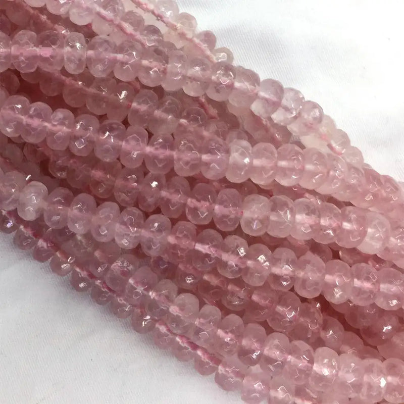 Mozambique Rose Quartz Crystal Faceted Rondelle Necklace Bracelet Beads